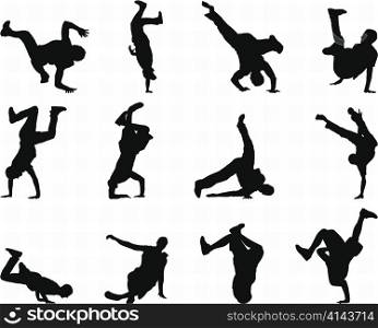 Collection of different break-dance silhouettes. Vector illustration.