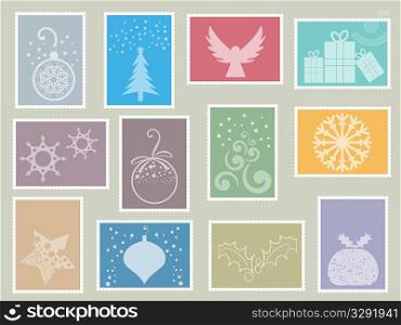 Collection of different designs of Christmas themed stamps