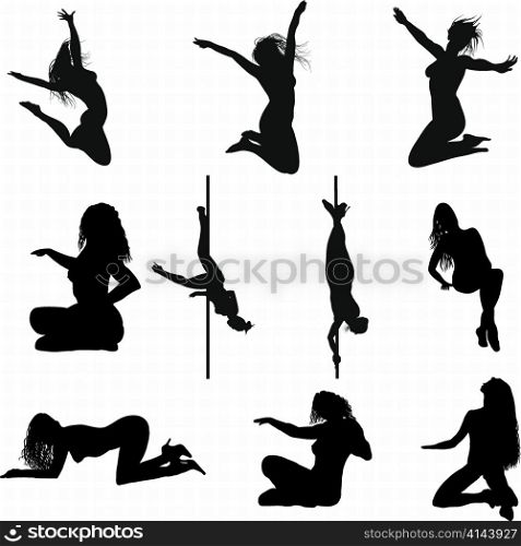 Collection of different erotic silhouettes. Vector illustration.