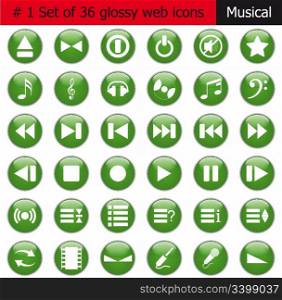 Collection of different icons for using in web design. Set #1. Music.