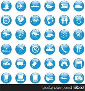 Collection of different icons for using in web design. Travel.