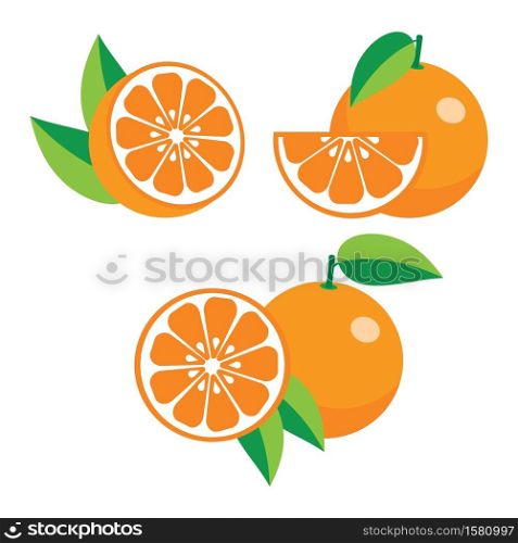 collection of different oranges, whole, half, slice, set of fresh ripe oranges with leaves. collection of different oranges