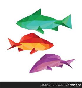 Collection of different origami fish isolated on white background