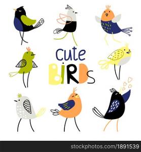 Collection of different vector colored funny birds
