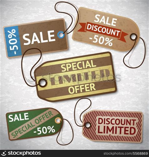 Collection of discount cardboard sale labels vector illustration