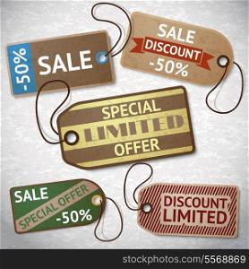 Collection of discount cardboard sale labels vector illustration