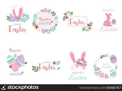 Collection of easter object set with rabbit,egg,flower,wreath.Editable vector illustration for website, invitation,postcard and sticker