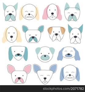 Collection of facial expressions of different breeds of dogs. Cute baby style, suitable for newborn. Collection of facial expressions of different breeds of dogs. Cute baby style, suitable for newborns