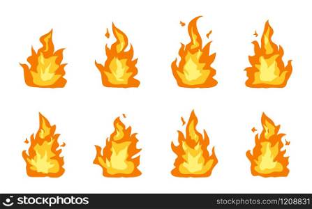Collection of fire flames icon vector set on white background
