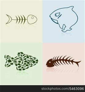 Collection of fishes2. Set of silhouettes of fishes and bones. A vector illustration