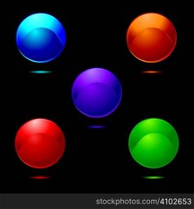 Collection of five buttons in bright vivid colours with shadow