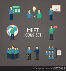 Collection of flat business people meeting infographics design elements for presentation or report vector illustration