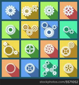 Collection of flat cogs wheels and gears icons set isolated vector illustration