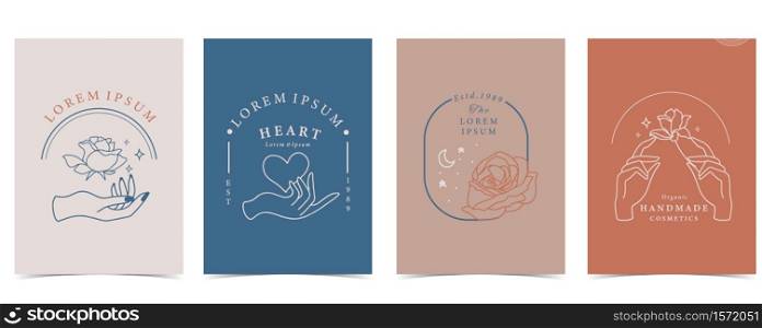 Collection of flower background set with hand, flower, rose,shape.Editable vector illustration for website, invitation,postcard and sticker