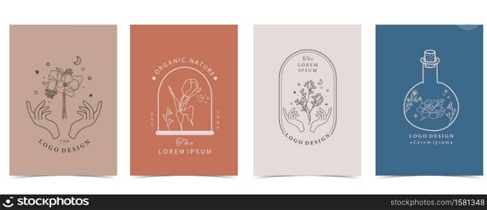 Collection of flower background set with jasmine,magnolia,lavender.Editable vector illustration for invitation,postcard and poster
