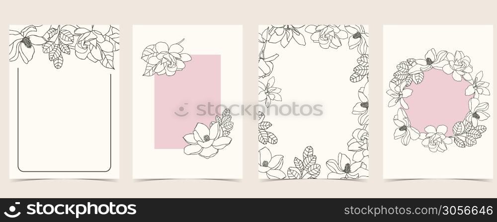 Collection of flower background set with magnolia.Editable vector illustration for website, invitation,postcard and sticker