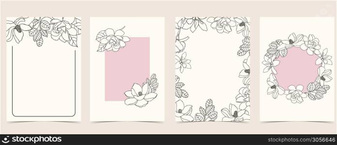 Collection of flower background set with magnolia.Editable vector illustration for website, invitation,postcard and sticker