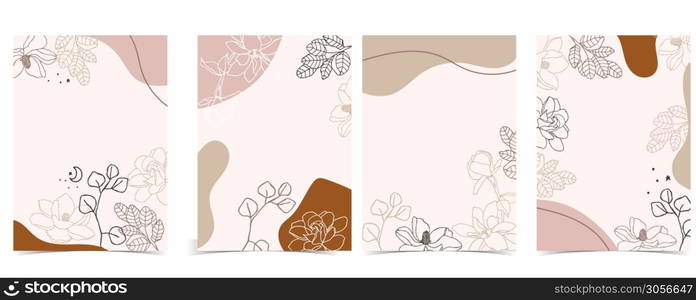 Collection of flower background set with magnolia,eucalyptus.Editable vector illustration for website, invitation,postcard and sticker