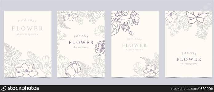Collection of flower background set with rose,magnolia.Editable vector illustration for website, invitation,postcard and sticker