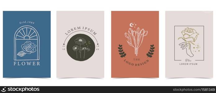 Collection of flower background set with rose,tulip,sunflower.Editable vector illustration for invitation,postcard and poster