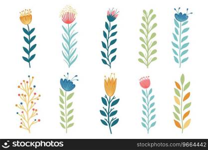 Collection of flowers in cartoon ctyle on white background.