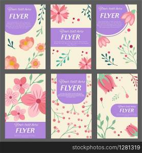 Collection of flyers templates with pink flowers. Collection of flyers templates with floral ornaments