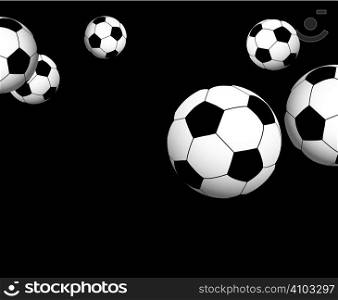 Collection of footballs on a black reflective background