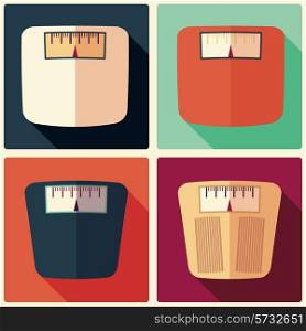 Collection of four bathroom weight scales, flat design, vector illustration