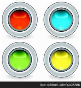 Collection of four brightly coloured icon buttons ideal for web applications