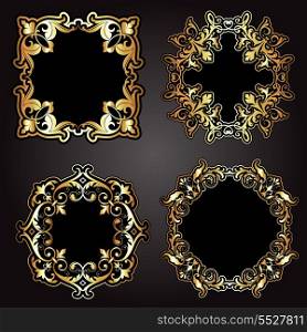 Collection of four decorative gold and black frames