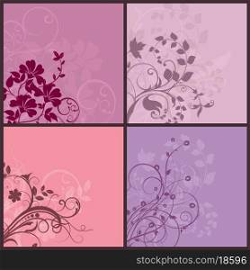 Collection of four different floral design backgrounds