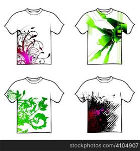 Collection of four tshirt design with floral and ink