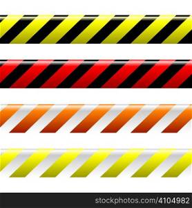 collection of four warning tapes in different colours with stripes