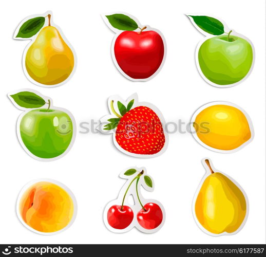 Collection of fruit stickers. Vector.