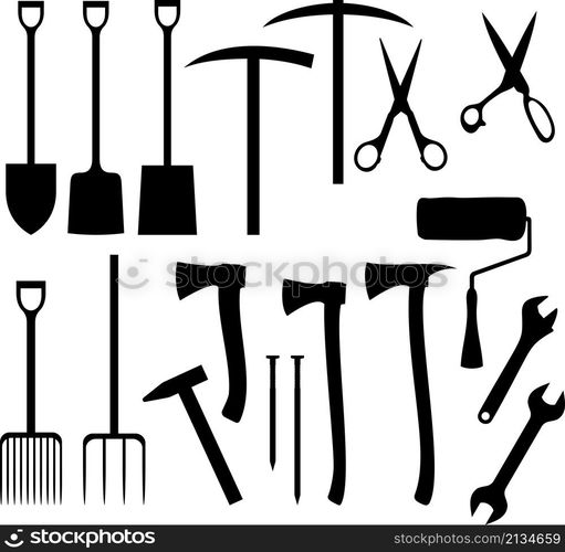 Collection of garden instruments silhouettes