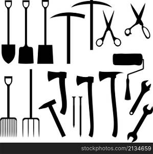 Collection of garden instruments silhouettes