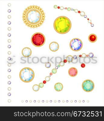 Collection of gems isolated on white background.