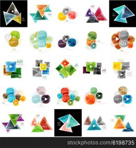 Collection of geometric web boxes - circles, squares and triangles. Glass shiny style