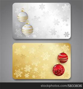 Collection of gift cards with ribbons. Vector background. Collection of gift cards with christmas balls. Vector background