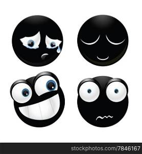 Collection of glossy black emoticons isolated on white background