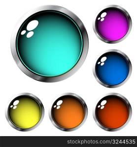 Collection of glossy buttons in different colours, vector illustration