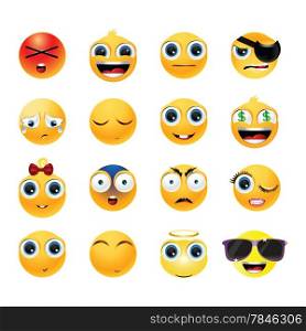 Collection of glossy emoticons isolated on white background