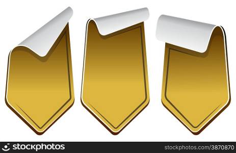 Collection of gold arrow stickers. Vector illustration . Gold stickers set