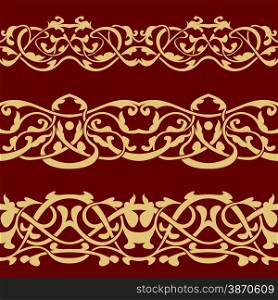 Collection of gold floral seamless border design element
