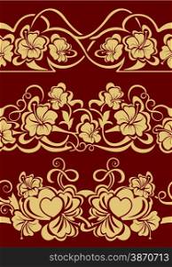 Collection of Gold seamless border with flower and hearts