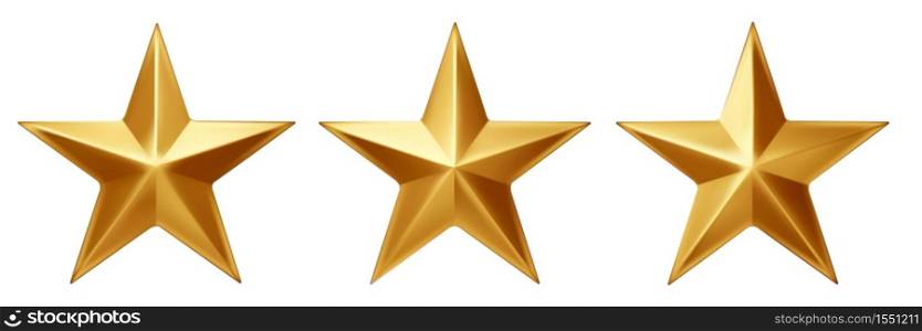 Collection of gold star, 3 light direction, vector art and illustration.