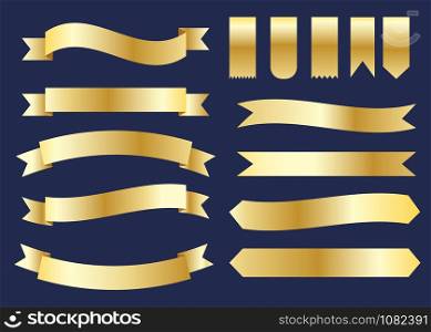 Collection of golden ribbons banner design vector set