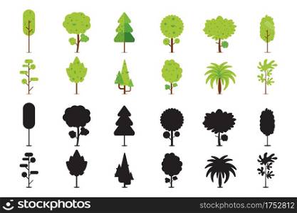Collection of green flat style trees