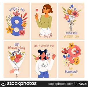 Collection of greeting card or postcard templates. 8 march, International Women’s Day. Girl power, feminism, sisterhood concept. Collection of greeting card or postcard templates. 8 march, International Women’s Day. Girl power, feminism, sisterhood concept.
