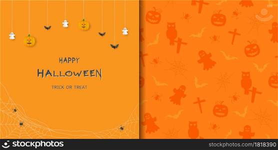 Collection of halloween theme with greeting card and seamless pattern for decorative,poster,party invitation,print or wrapping paper,vector illustration
